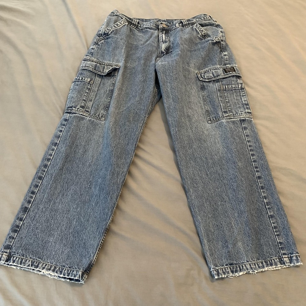 Black Rivet Jeans Mens 36x27 Blue Medium Wash Relaxed Cargo Denim‎ Pants